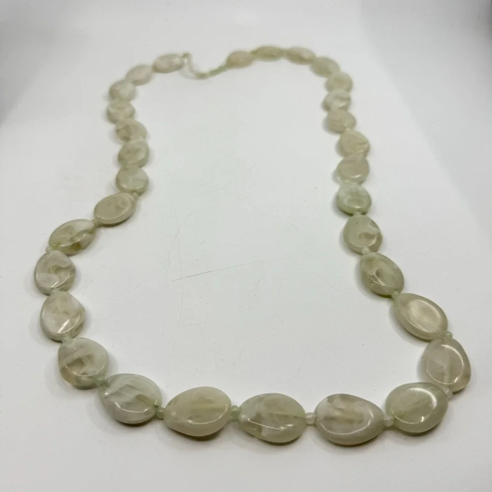 Pale Green Translucent Marbled Bead Double Strand Necklace Statement Jewelry